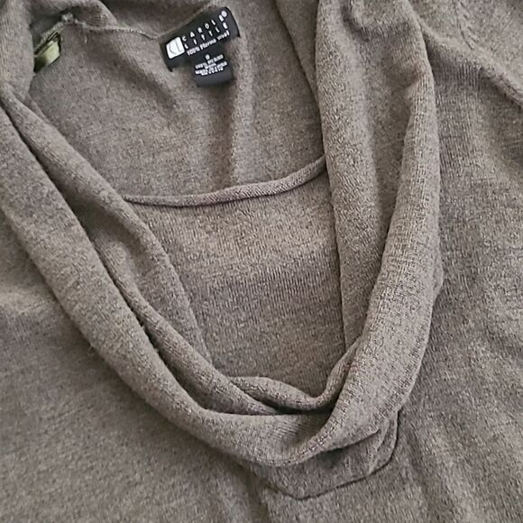 Carole Little Green Cowl Neck Sweater Merino Wool Soft Knot Long Sleeve Small - Picture 3 of 5